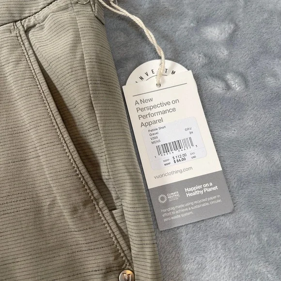 Vuori Mens Shorts Size 34 NWT Pebble Short Gravel Grey Performance Stretch - Picture 3 of 7